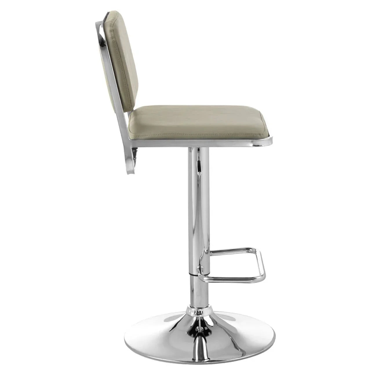 Beige bar stool with chrome frame and footrest, side view