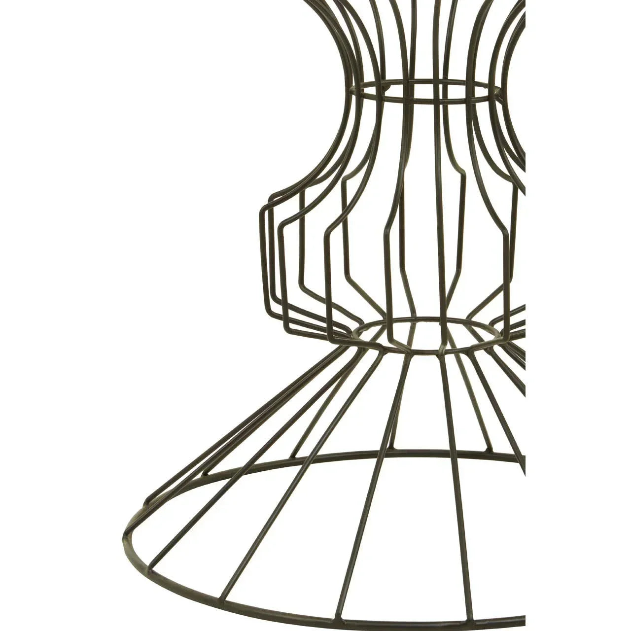 Black metal wire table base with modern geometric design, close detail view