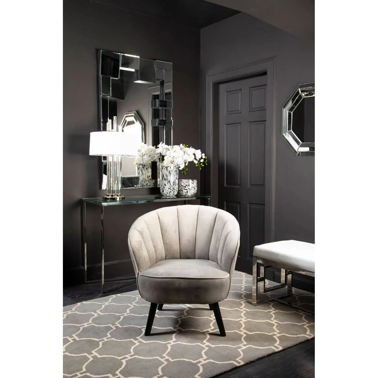 Luxe Grey Velvet Accent Chair