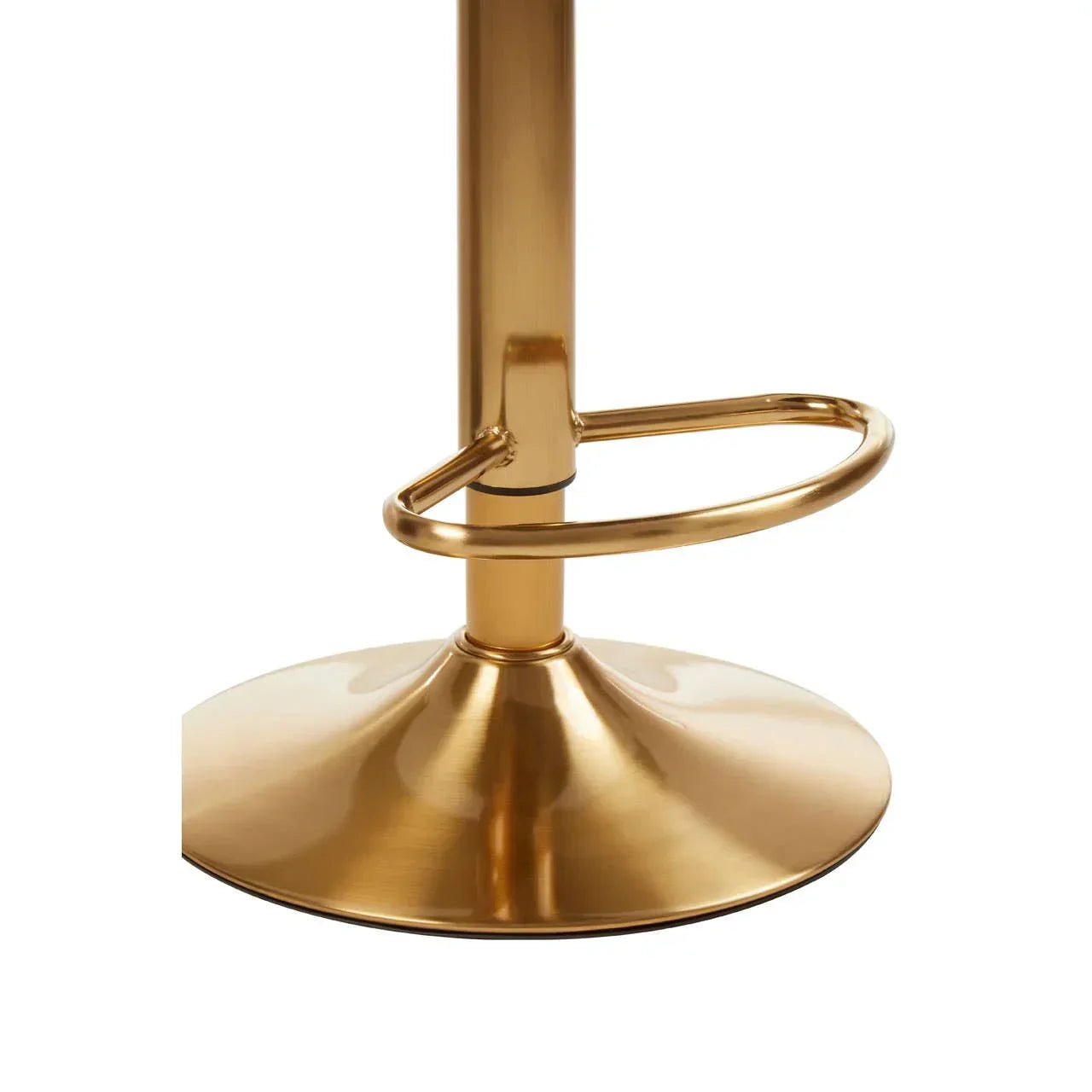 Gold metal bar stool base with circular footrest and round pedestal design