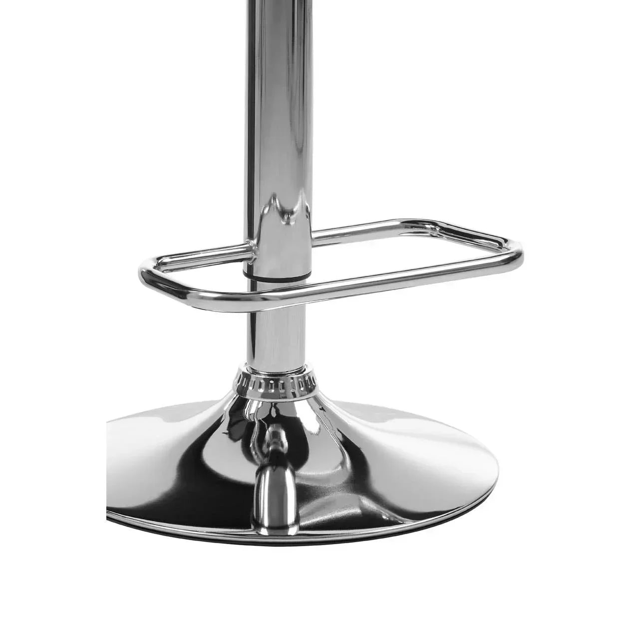 Chrome bar stool base with footrest and round pedestal support