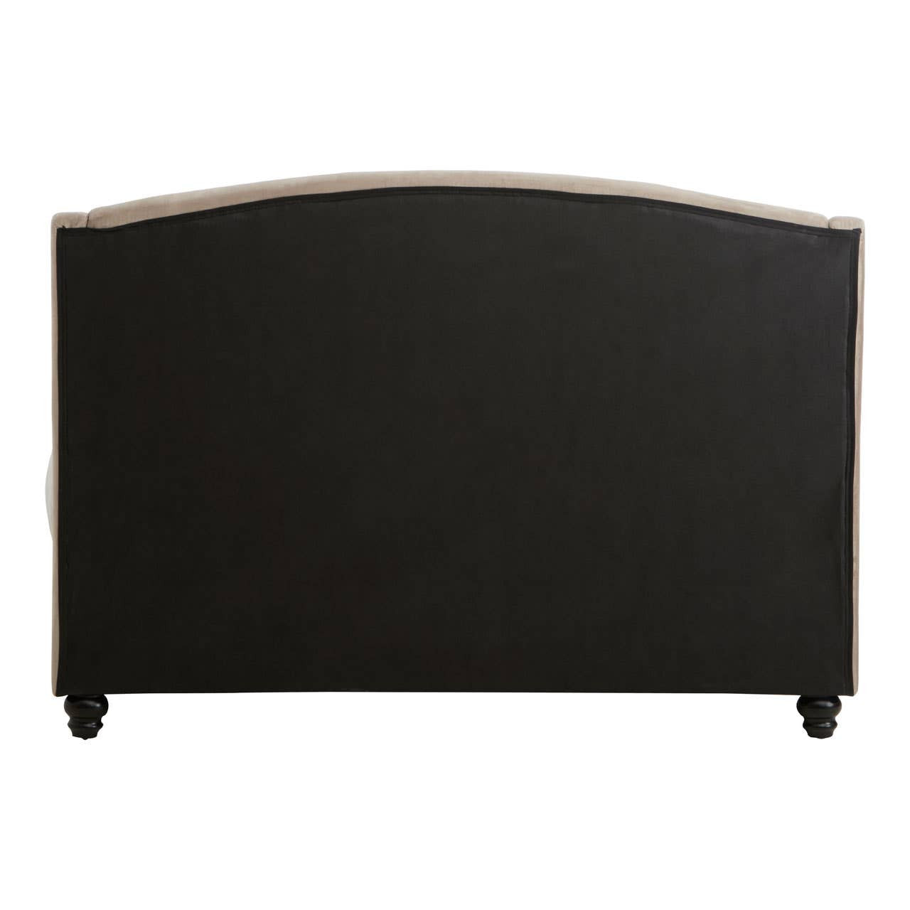 Mink brushed velvet double bed with a softly curved headboard and four wooden legs, showcasing a sleek and modern design suitable for various bedroom styles