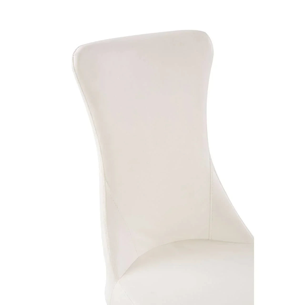 Curved high-back cream dining chair with smooth upholstery, close-up of upper section