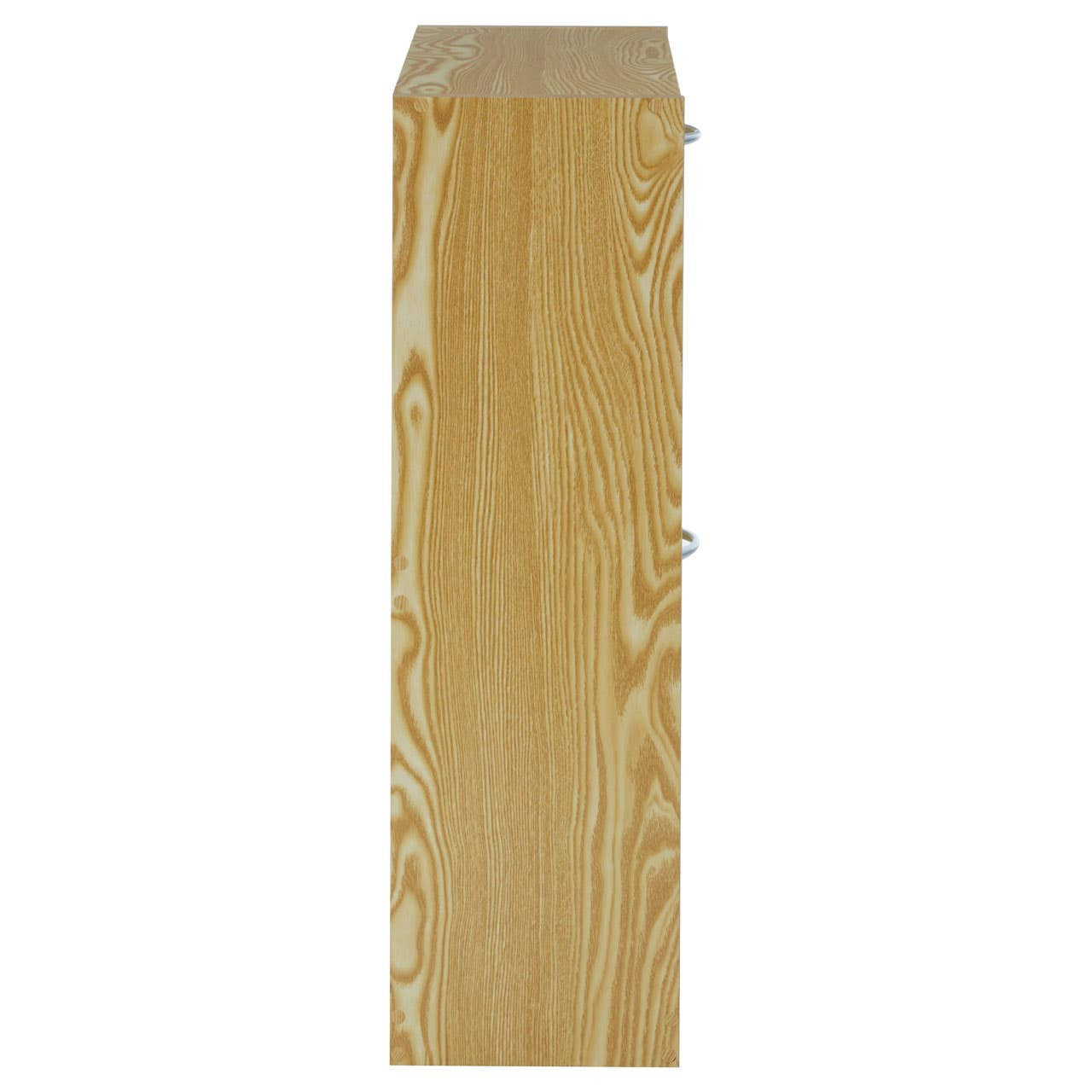 Tall, narrow shoe cabinet with a natural wood finish, featuring a smooth surface and clean lines. The cabinet has two tiers for storage, designed to hold shoes and keep them organized