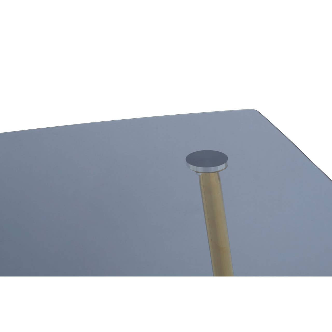 Smoked glass dining table surface with a circular hole for an umbrella, featuring a sleek design and a light wood support post