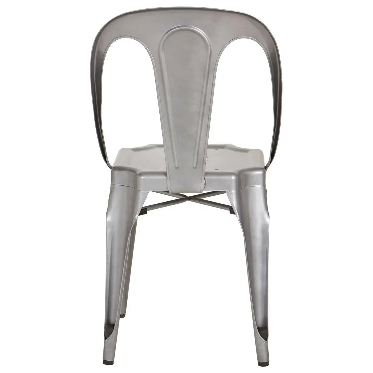 Industrial metal dining chair in silver finish rear view