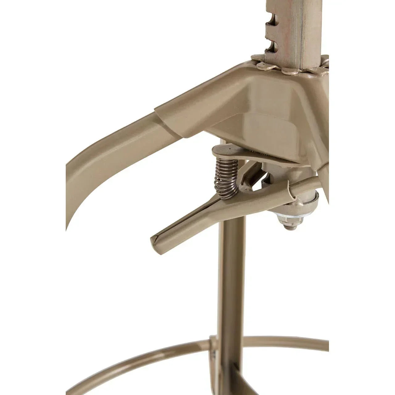 Metal adjustable bar stool base with footrest and gas lift lever closeup