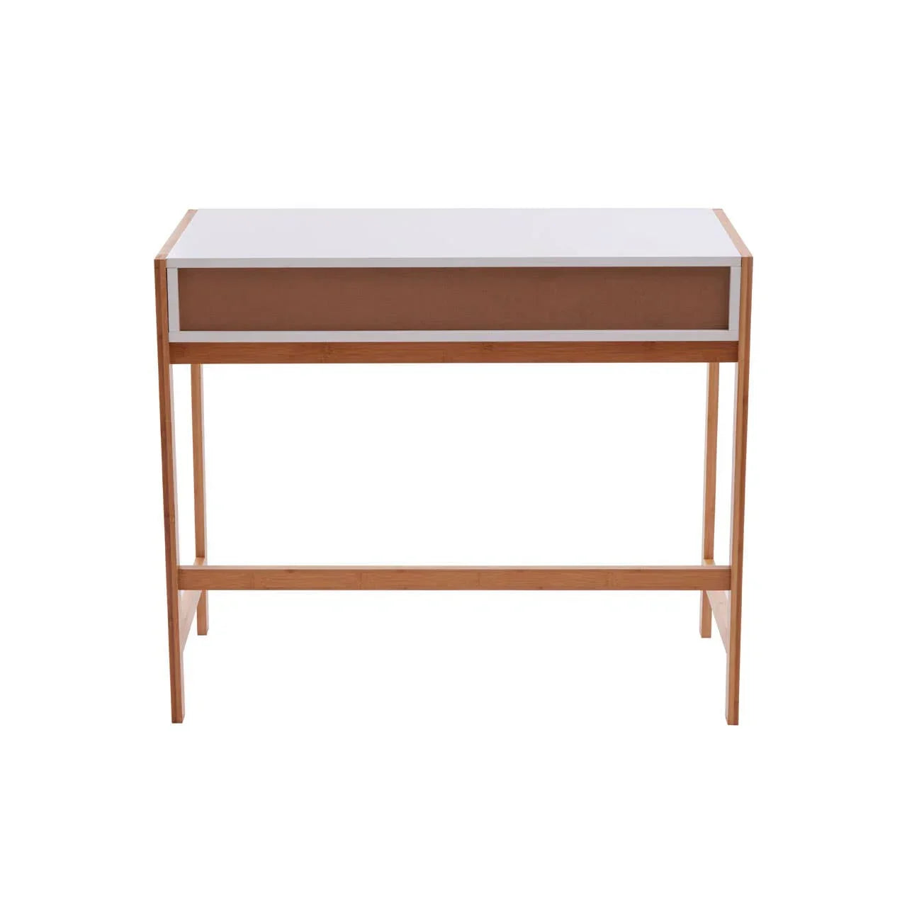 Modern wooden console table with white top and single front drawer, straight legs