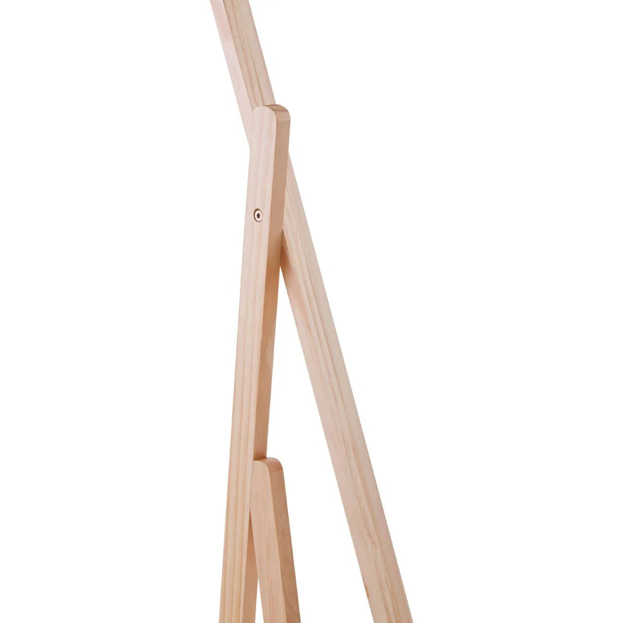 Natural wood easel frame with smooth finish against white background