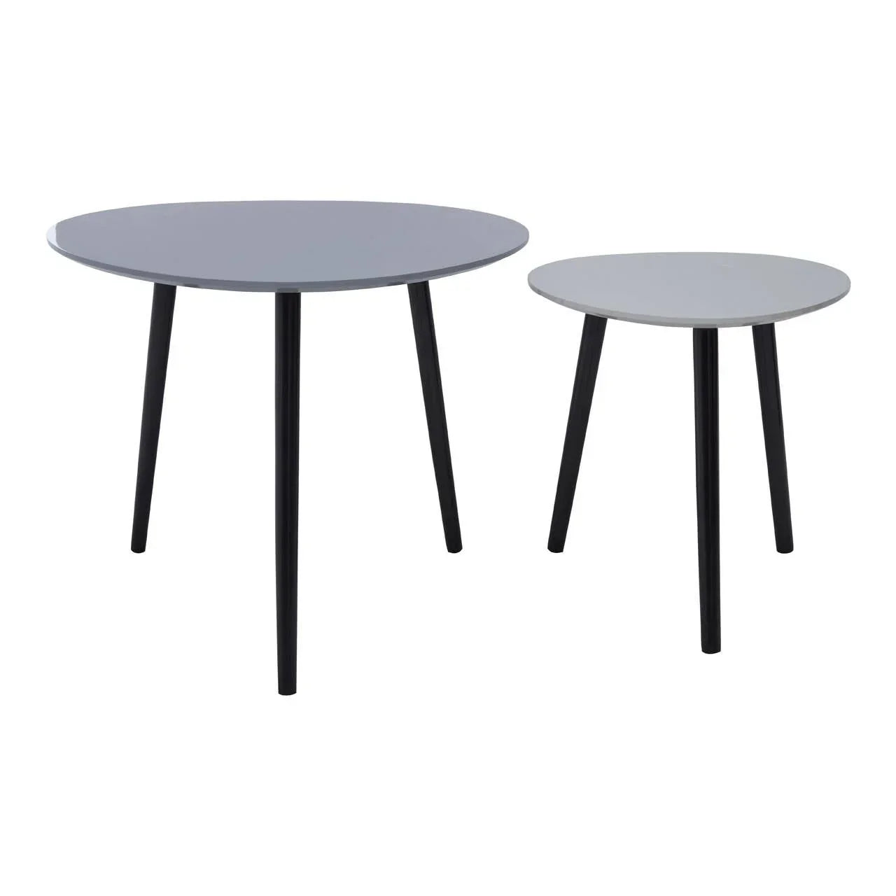 Set of two round nesting tables with grey tops and black legs