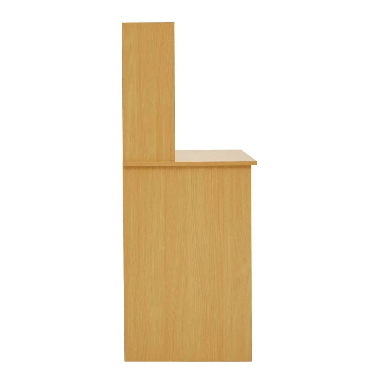 Side view of light oak desk with vertical back panel and simple straight lines