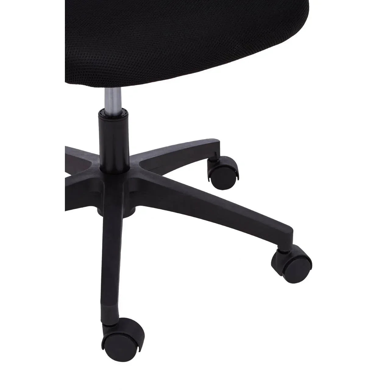 Black office chair base with caster wheels and height adjustment mechanism