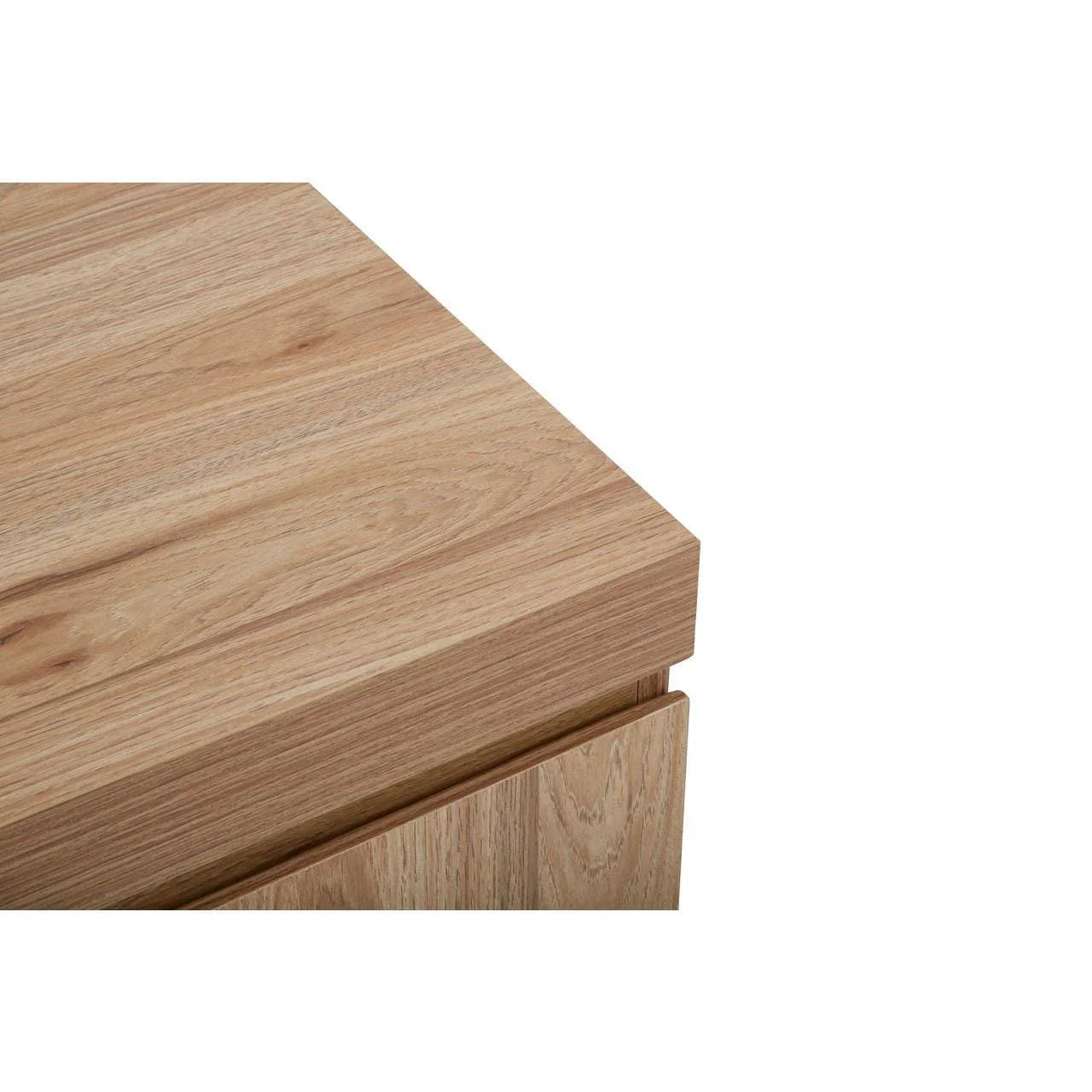 oak wood drawer unit corner with natural grain detail