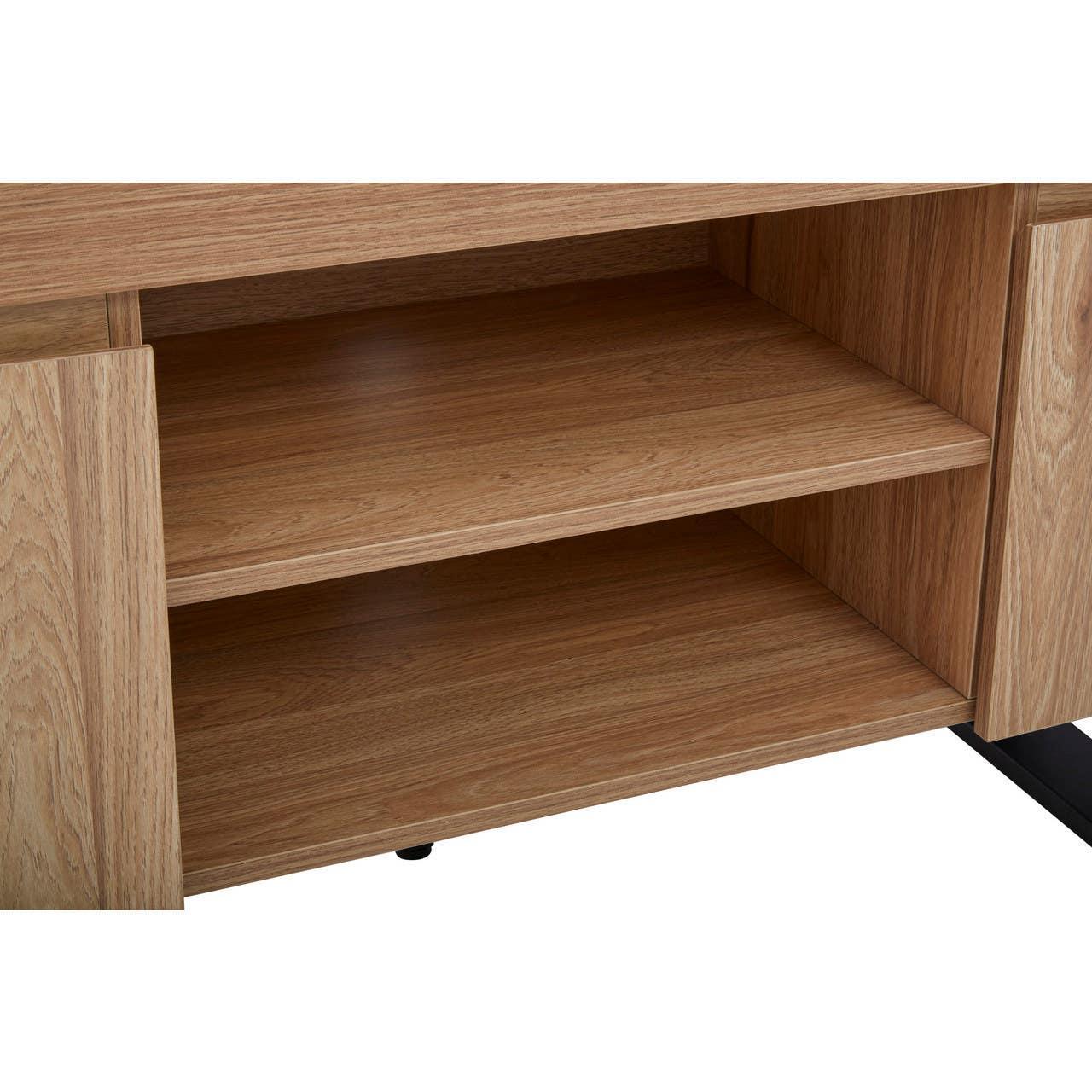 Oak effect sideboard with two open shelves and wood grain finish