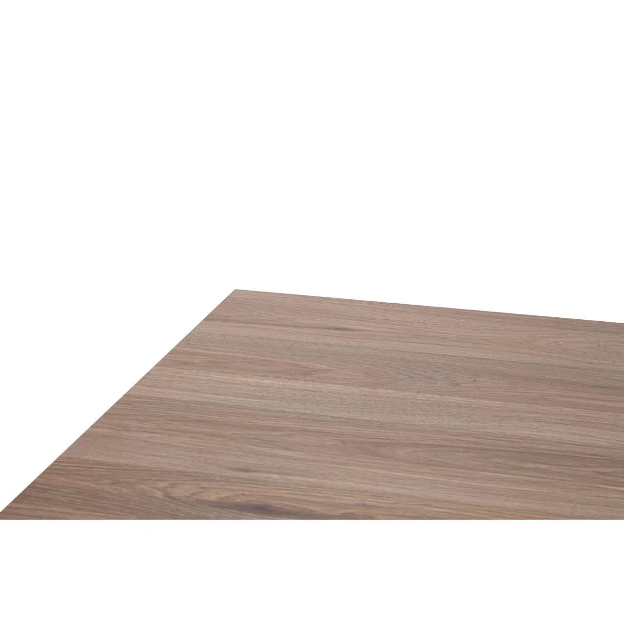 Corner view of rectangular wooden dining table top with natural grain finish