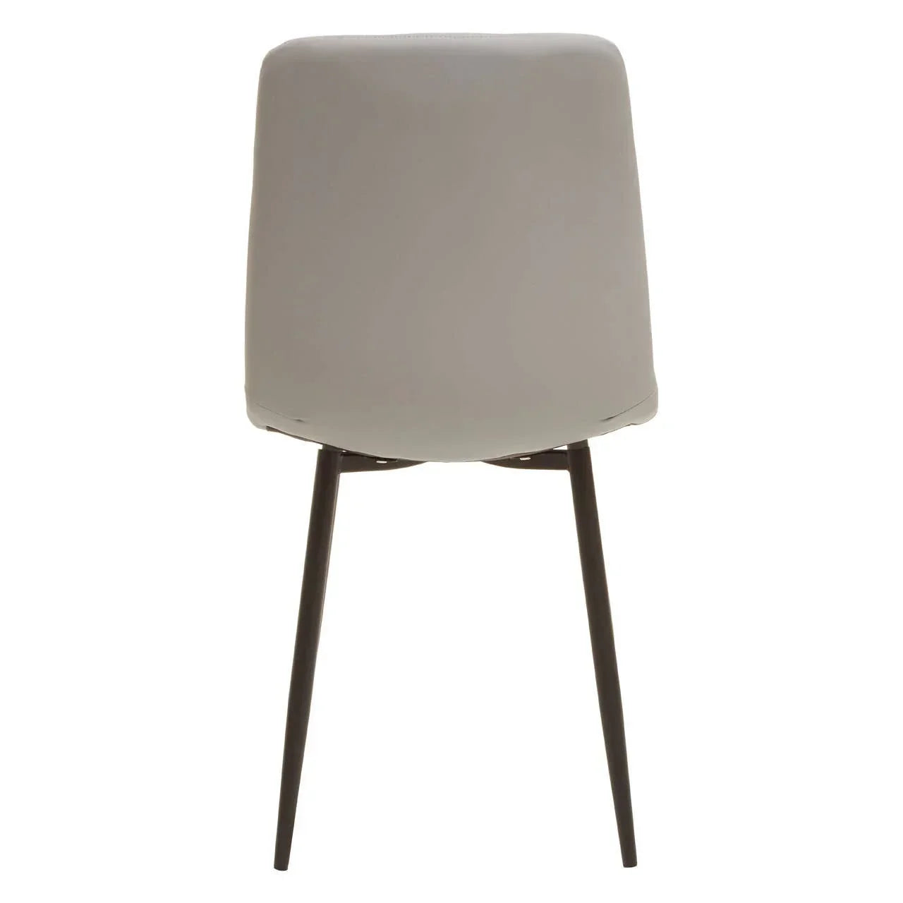 Grey dining chair with black metal legs, rear view