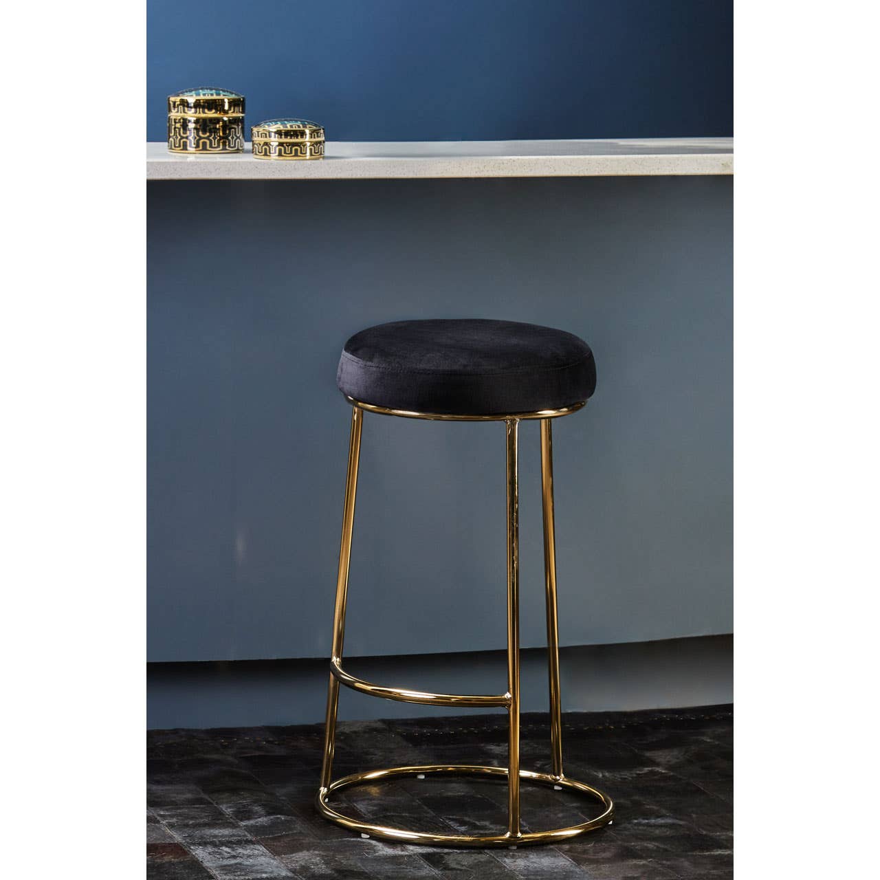 Luxe Black Velvet Bar Stool