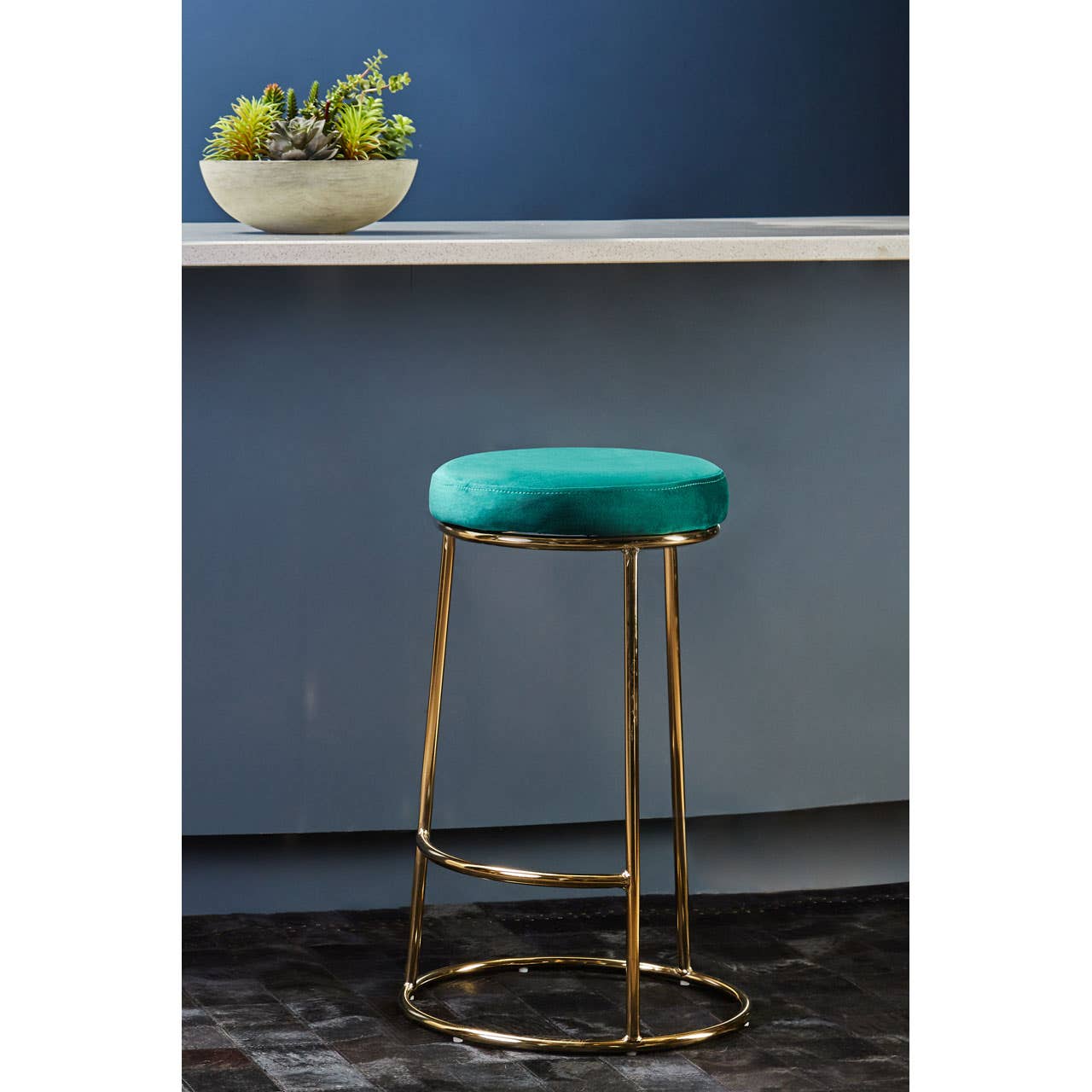 Luxe Green Velvet Bar Stool