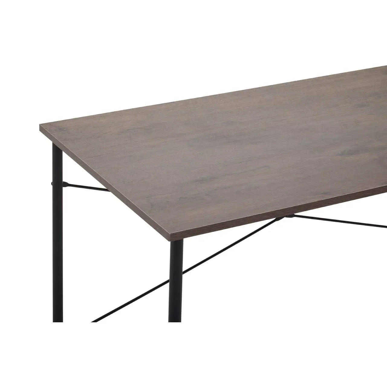 Rectangular wooden dining table with black metal legs and minimalist frame