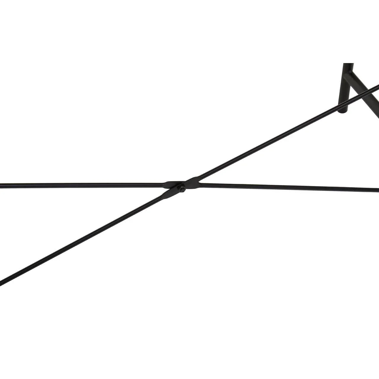 Black metal dining table frame cross supports close-up