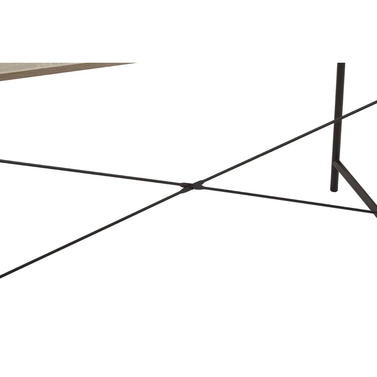 Black metal cross legs and support frame of a modern dining table