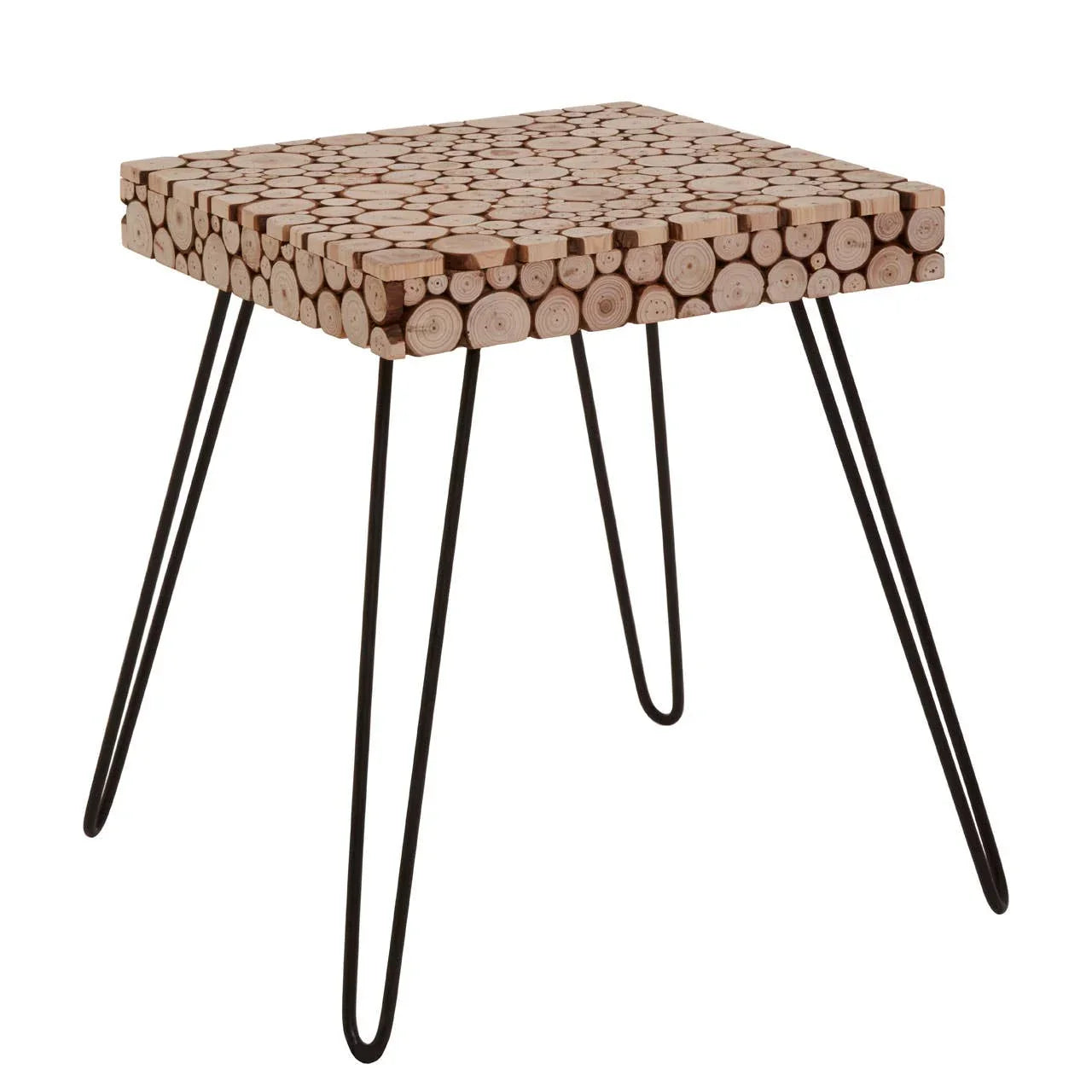 Rustic Wood Disc Side Table