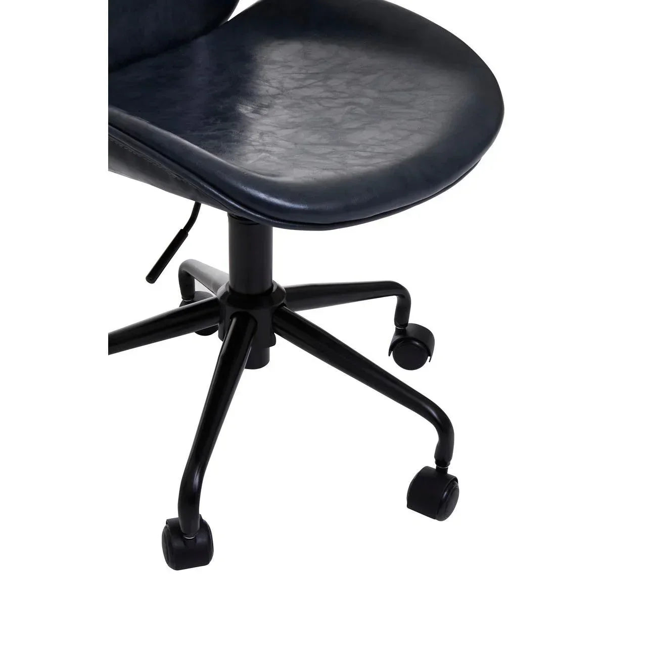 Black office chair seat with swivel base and wheels on white background
