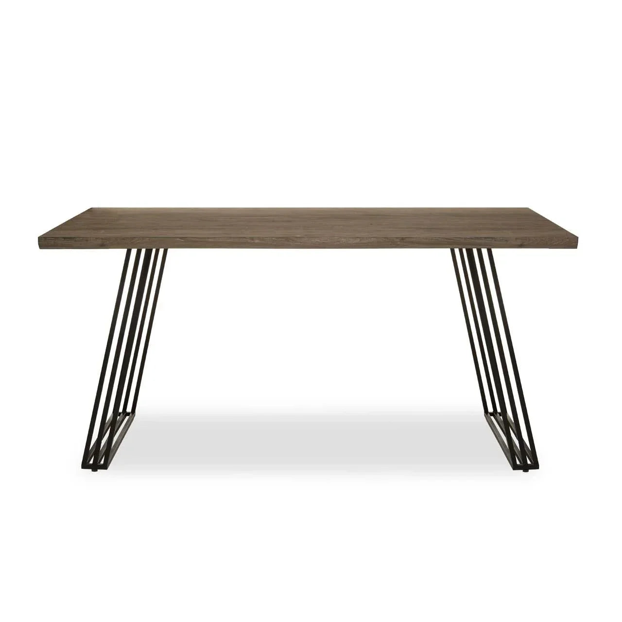 Modern dining table with wood top and black metal angled legs