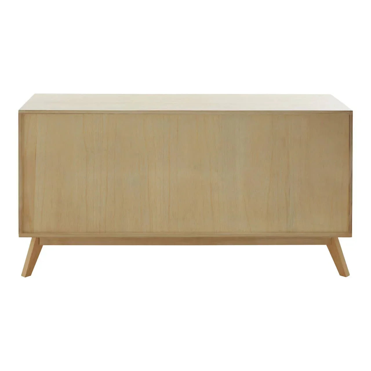 Light wood sideboard with clean lines and angled legs, front view