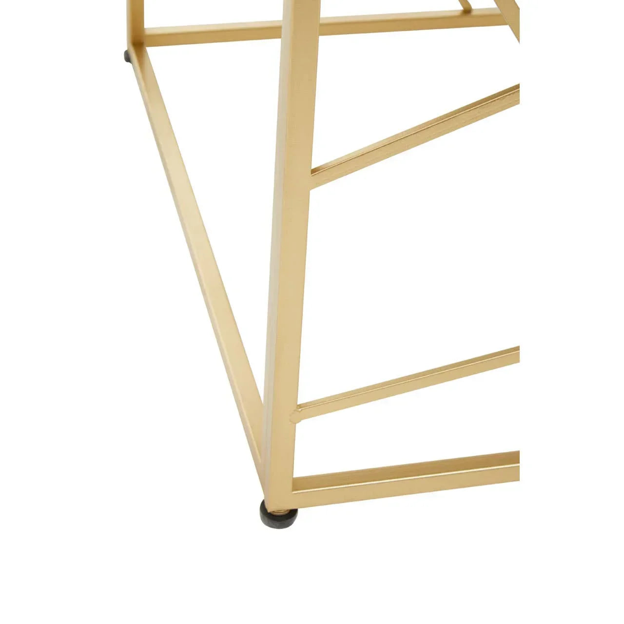 Gold metal table leg with geometric frame and black foot cap