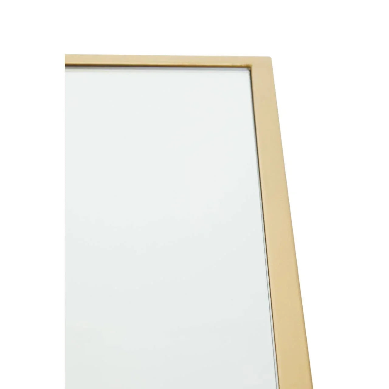 Corner detail of rectangular wall mirror with gold metal frame