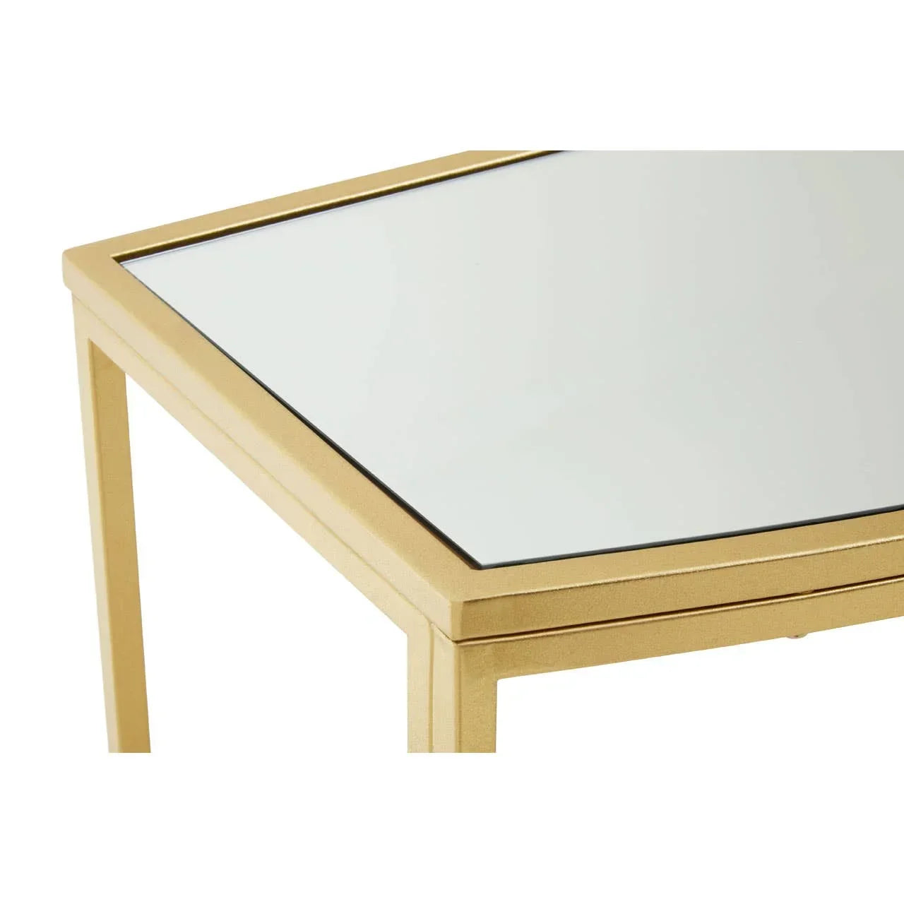 Glass top gold metal side table corner detail