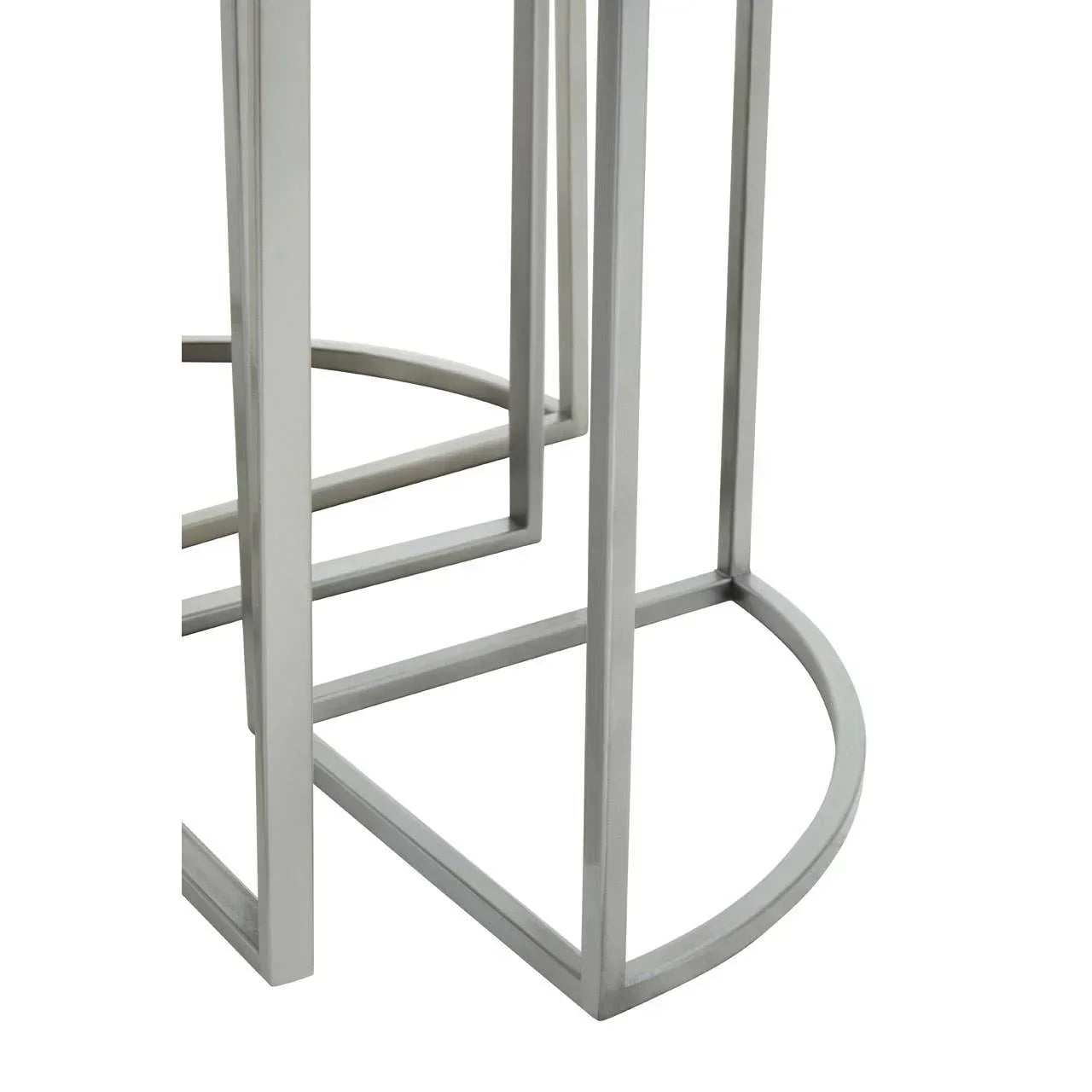 chrome metal table base with geometric semi-circular and rectangular legs
