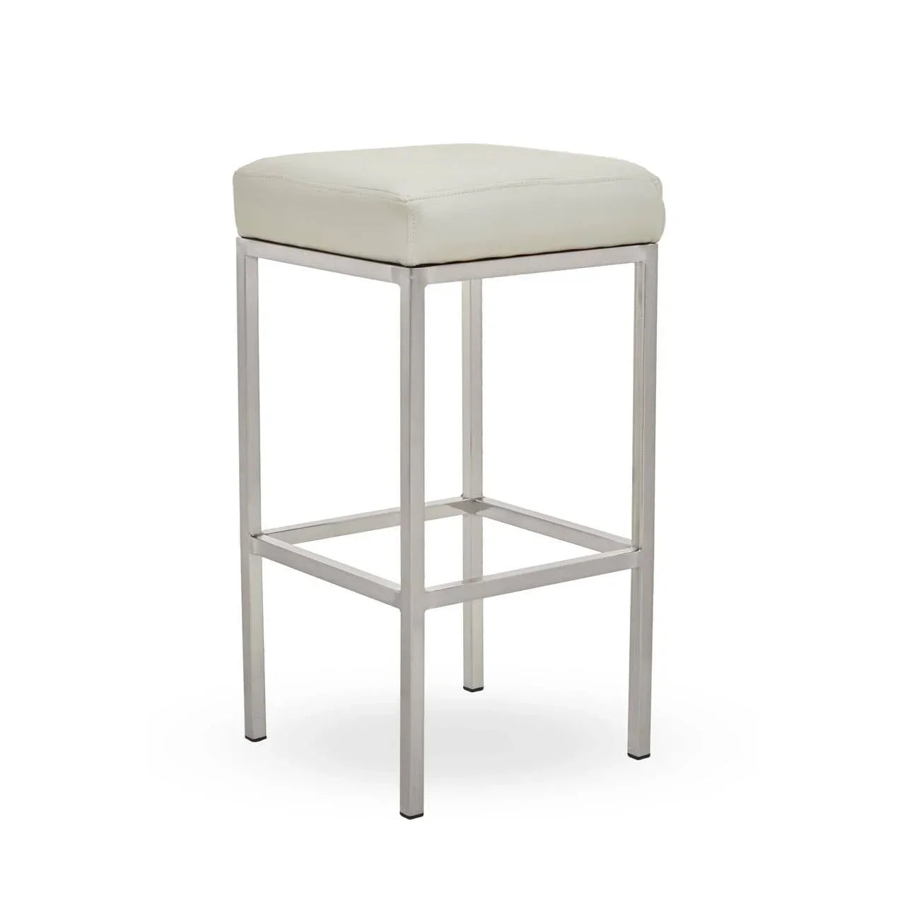 Modern bar stool with white cushioned seat and chrome metal frame