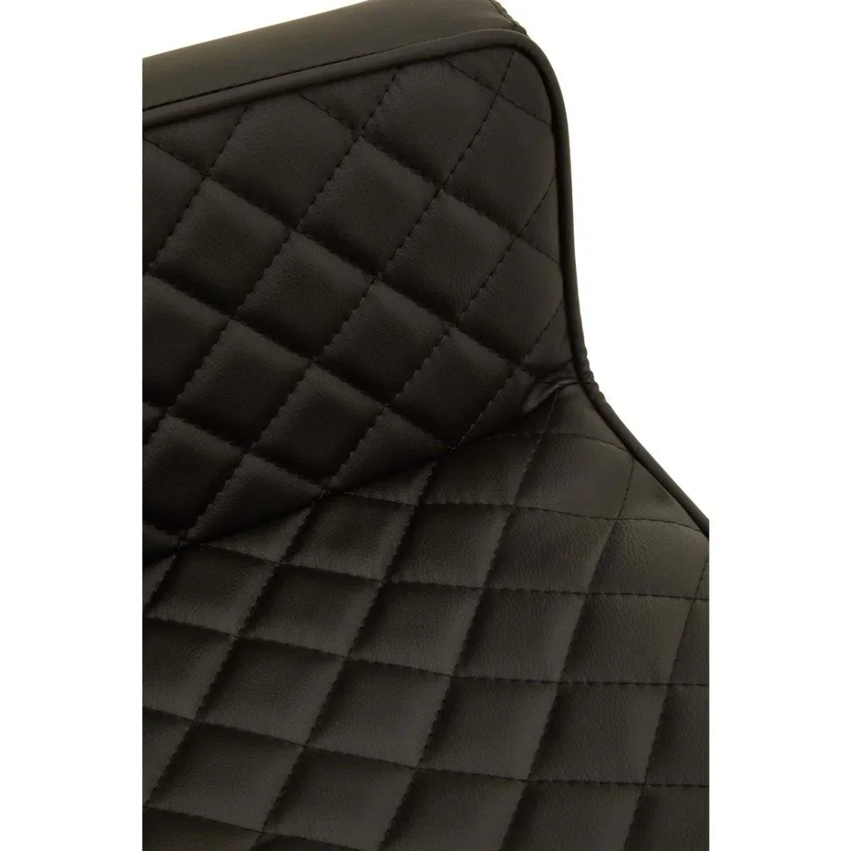 Close up of black quilted faux leather dining chair backrest