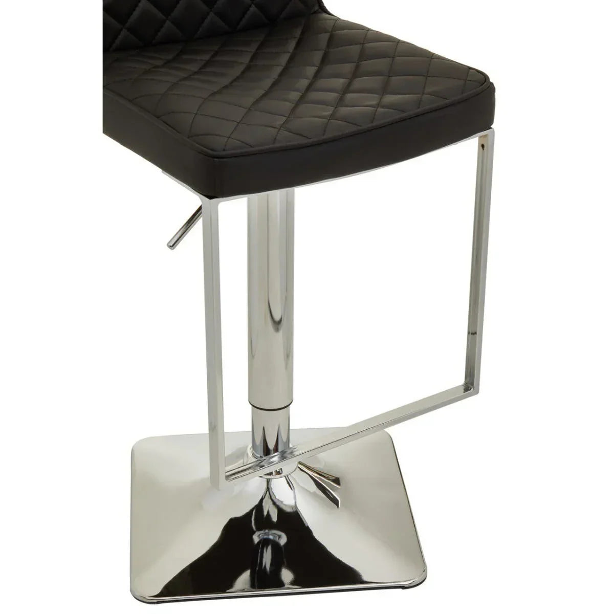 Black quilted bar stool seat with chrome metal base and footrest