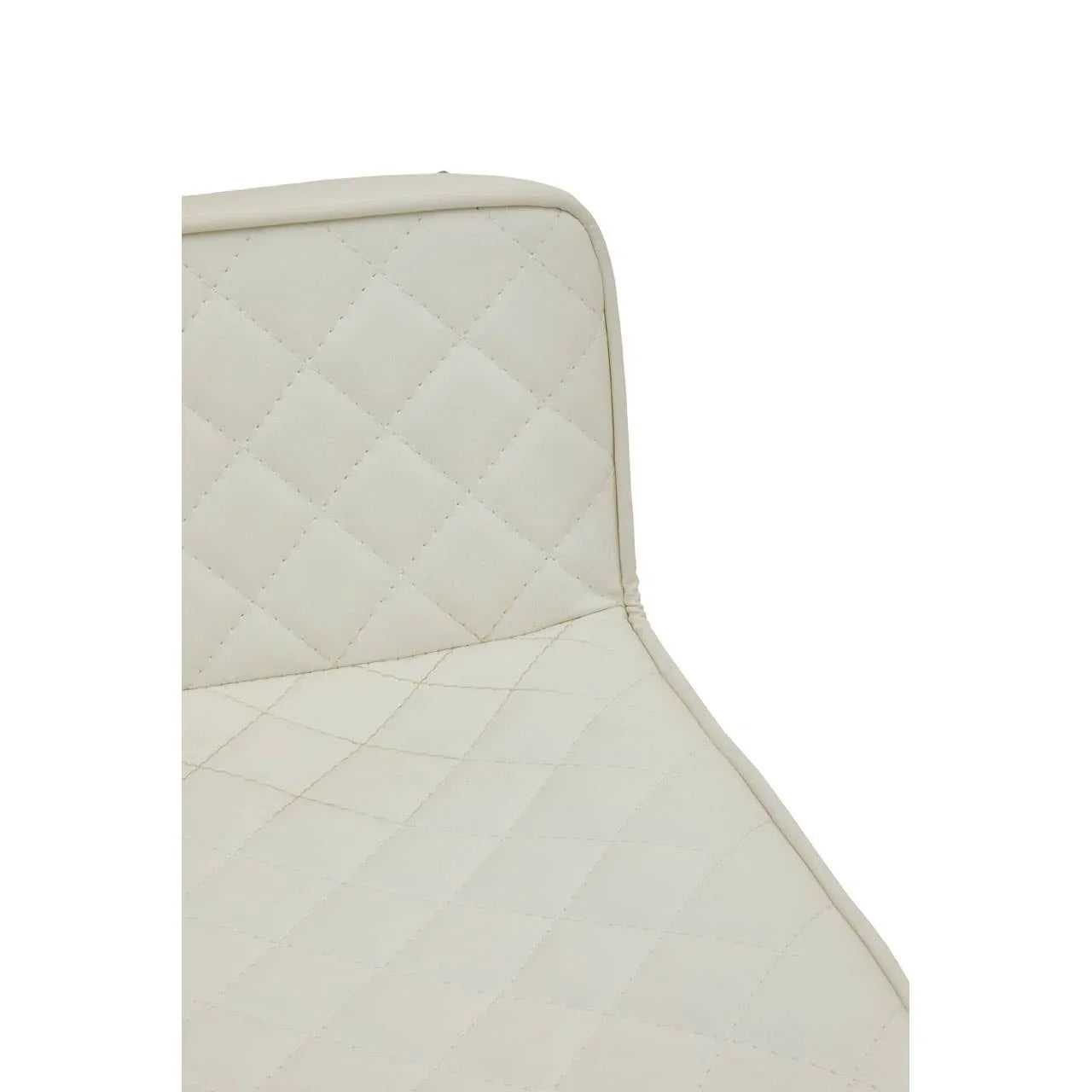 Cream faux leather dining chair with diamond stitched pattern on backrest and seat