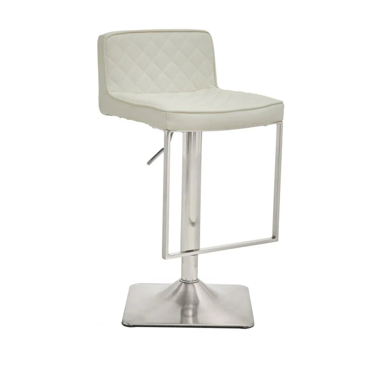 White faux leather bar stool with quilted backrest and chrome base