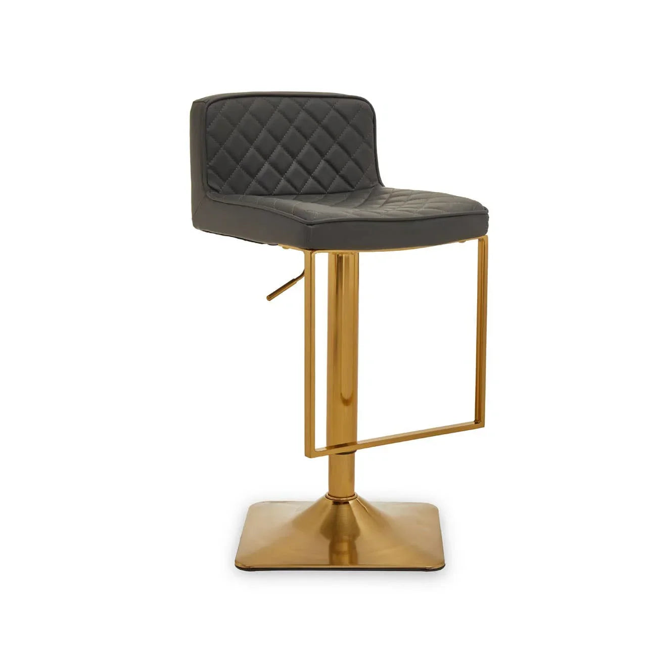 Black quilted bar stool with gold metal base and low backrest