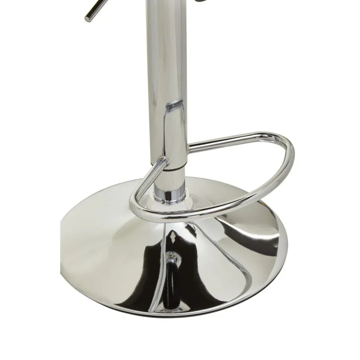 Chrome bar stool base with footrest and round pedestal design