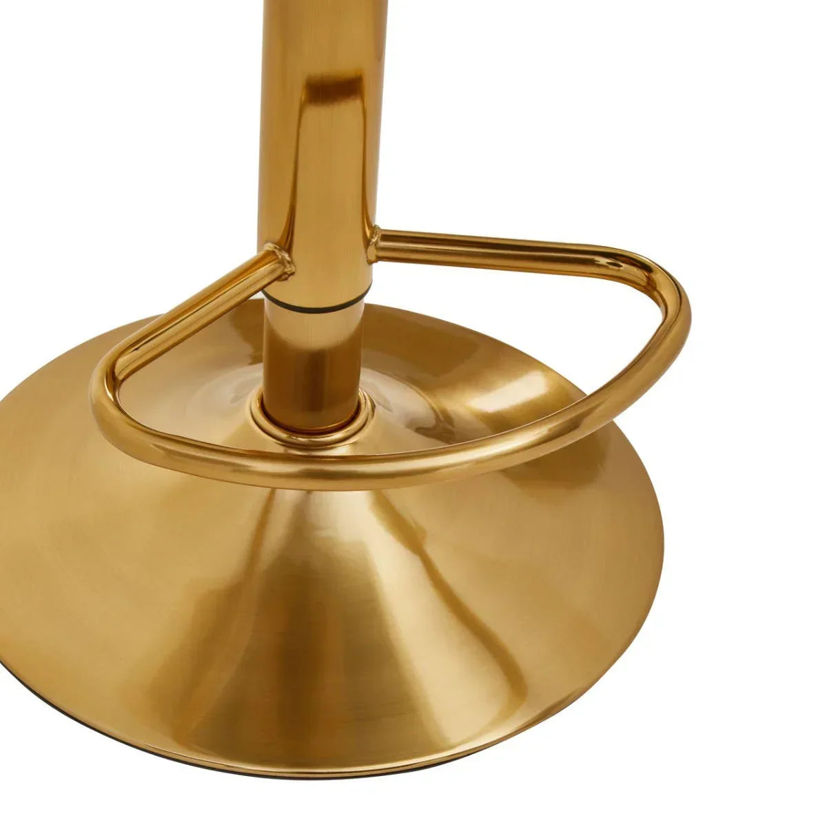 Gold metal bar stool base with circular footrest detail