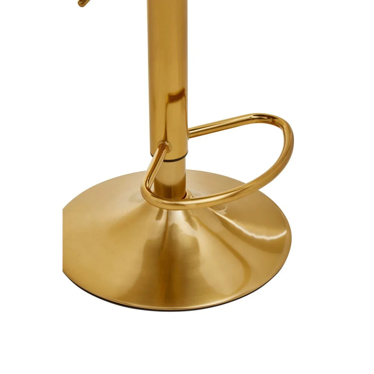 Gold metal bar stool base with circular footrest and round pedestal