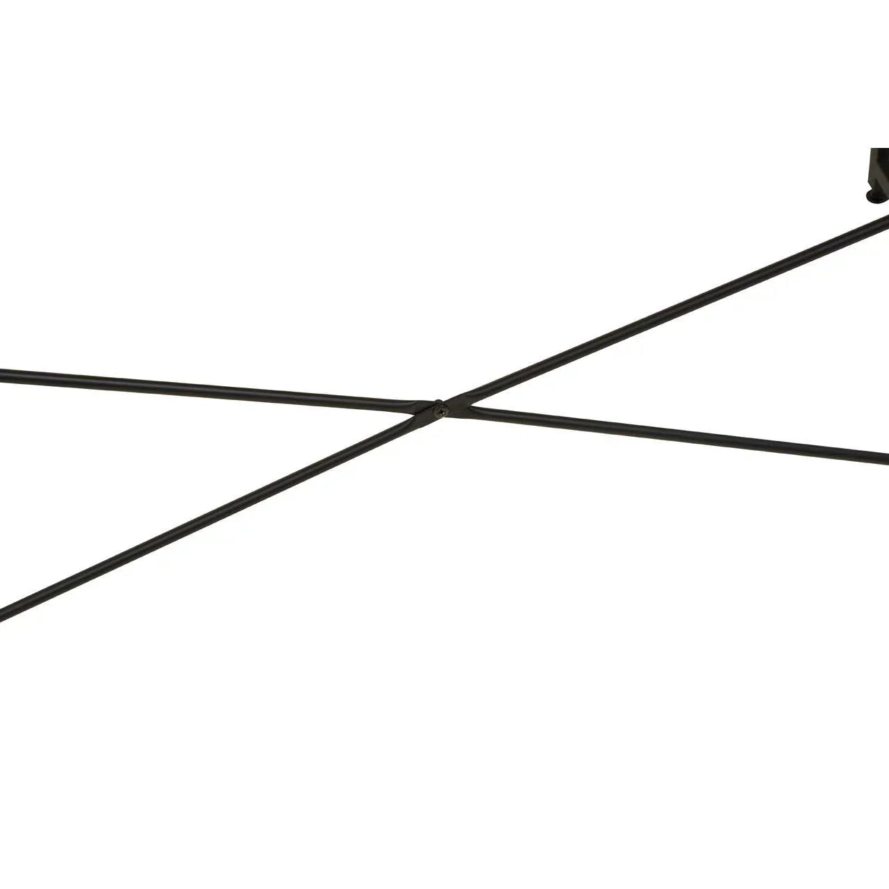 Black metal table frame crossbar detail against white background