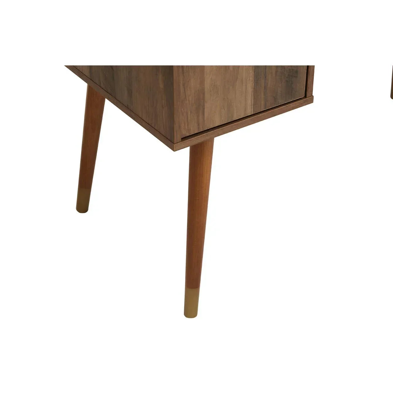 Walnut wood bedside table legs with gold-tone dipped feet