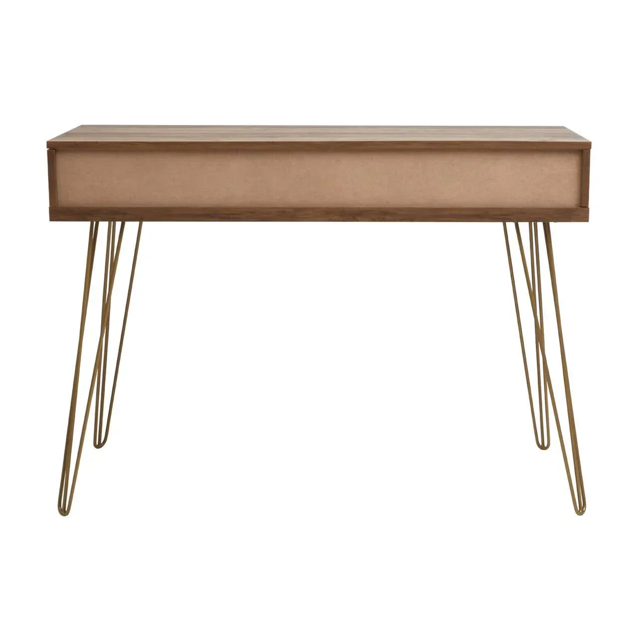 Wooden console table with metal hairpin legs in a modern minimalist design
