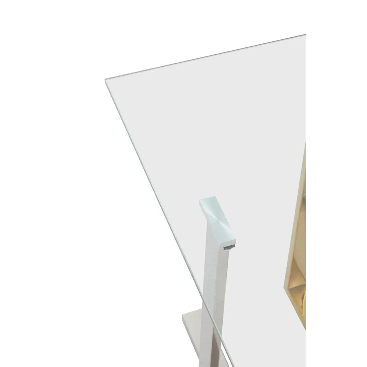 Clear glass dining table top with chrome metal corner support