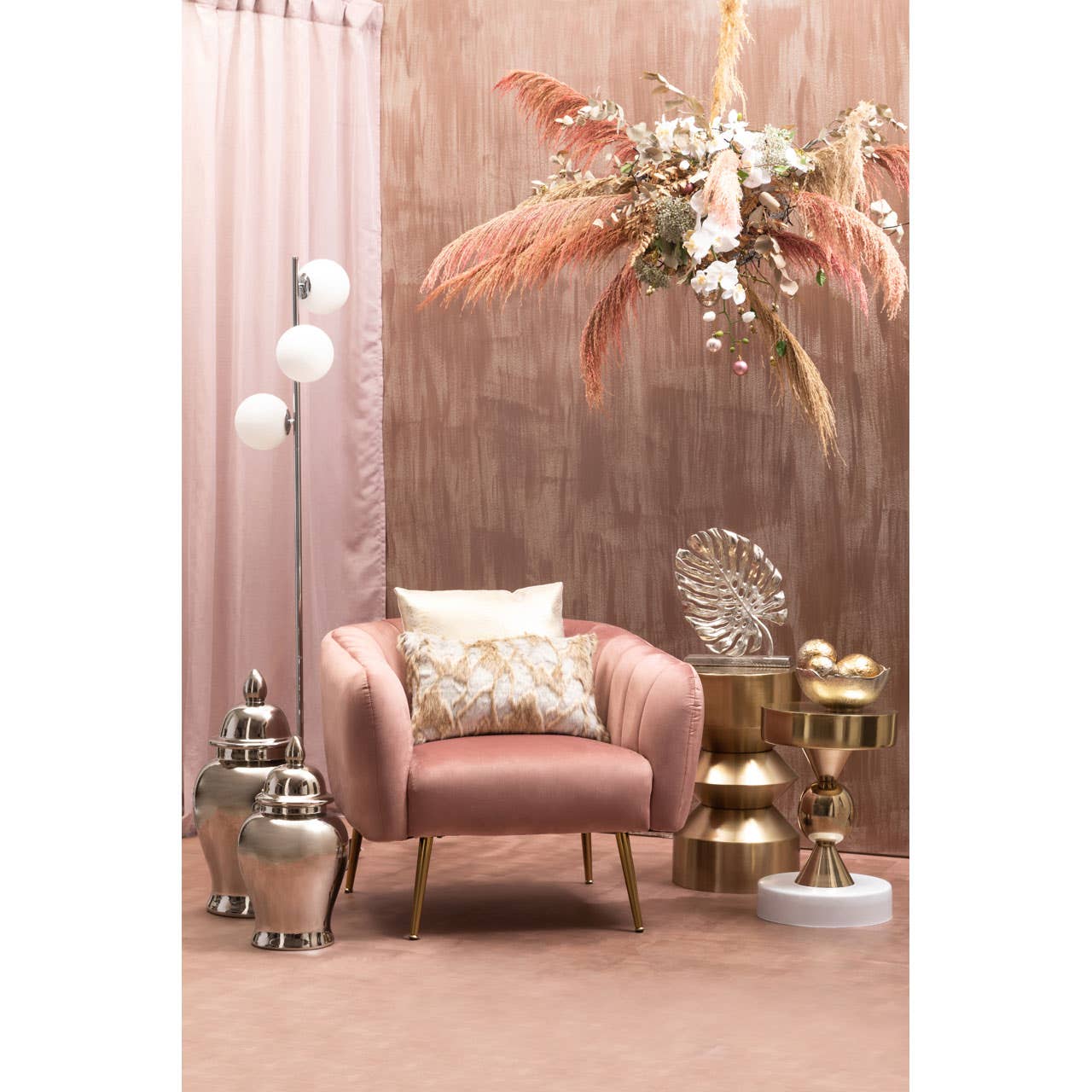 Plush Pink Velvet Accent Chair