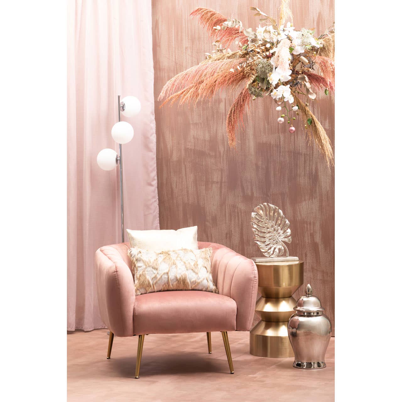 Plush Pink Velvet Accent Chair