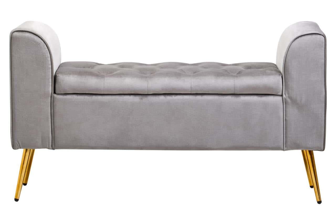 Luxe Grey Velvet Storage Bench