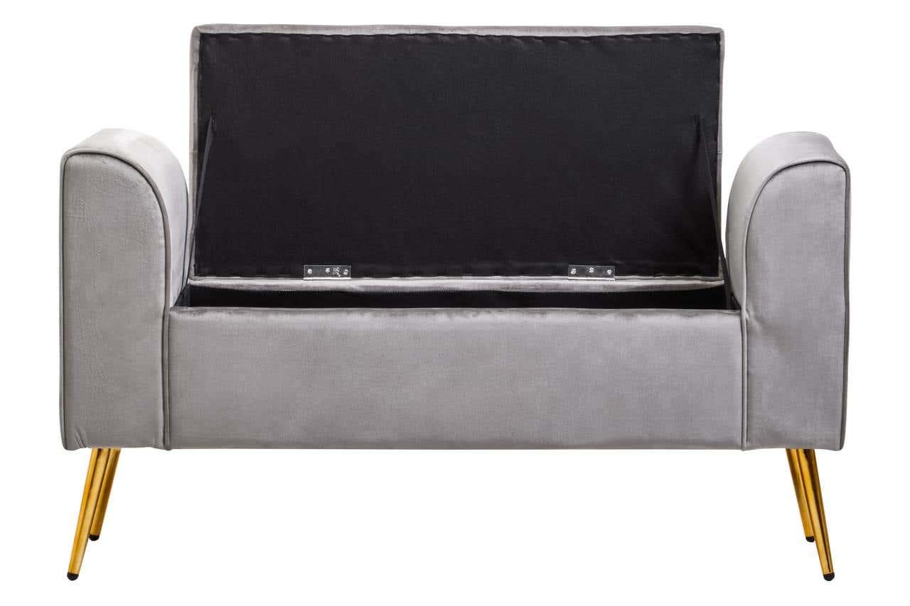 Luxe Grey Velvet Storage Bench